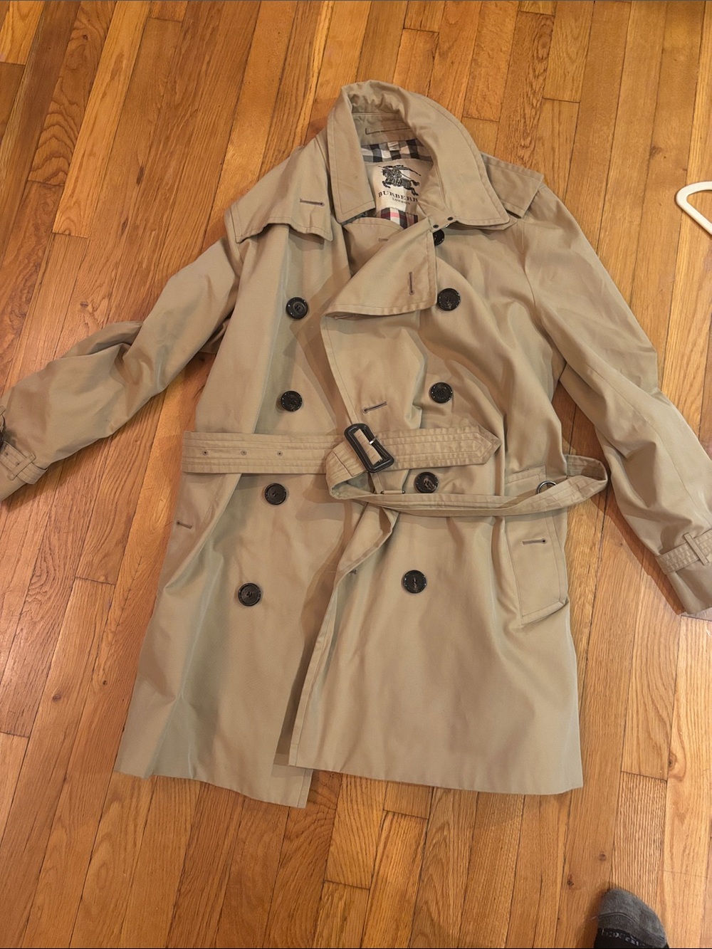 Burberry Men's 56R Beige Double-Breasted Trench Coat with Belt